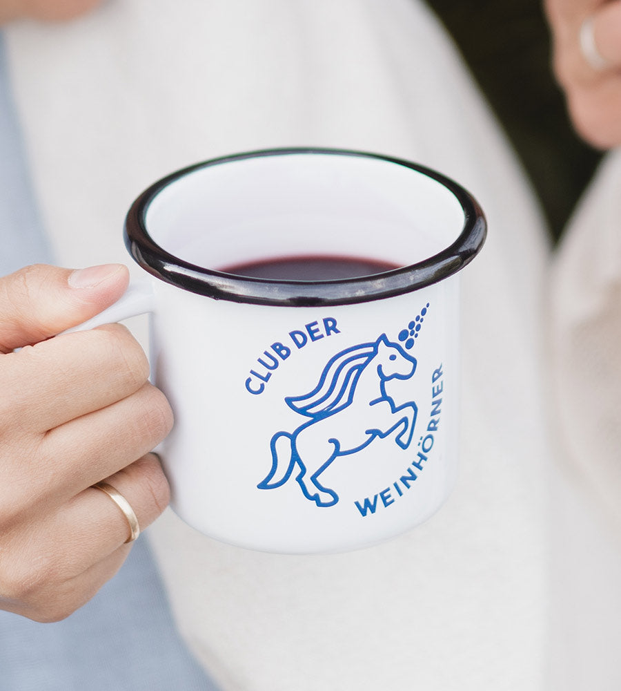 Emaille-Tasse "Weinhorn-Club" Capriblau (6x)