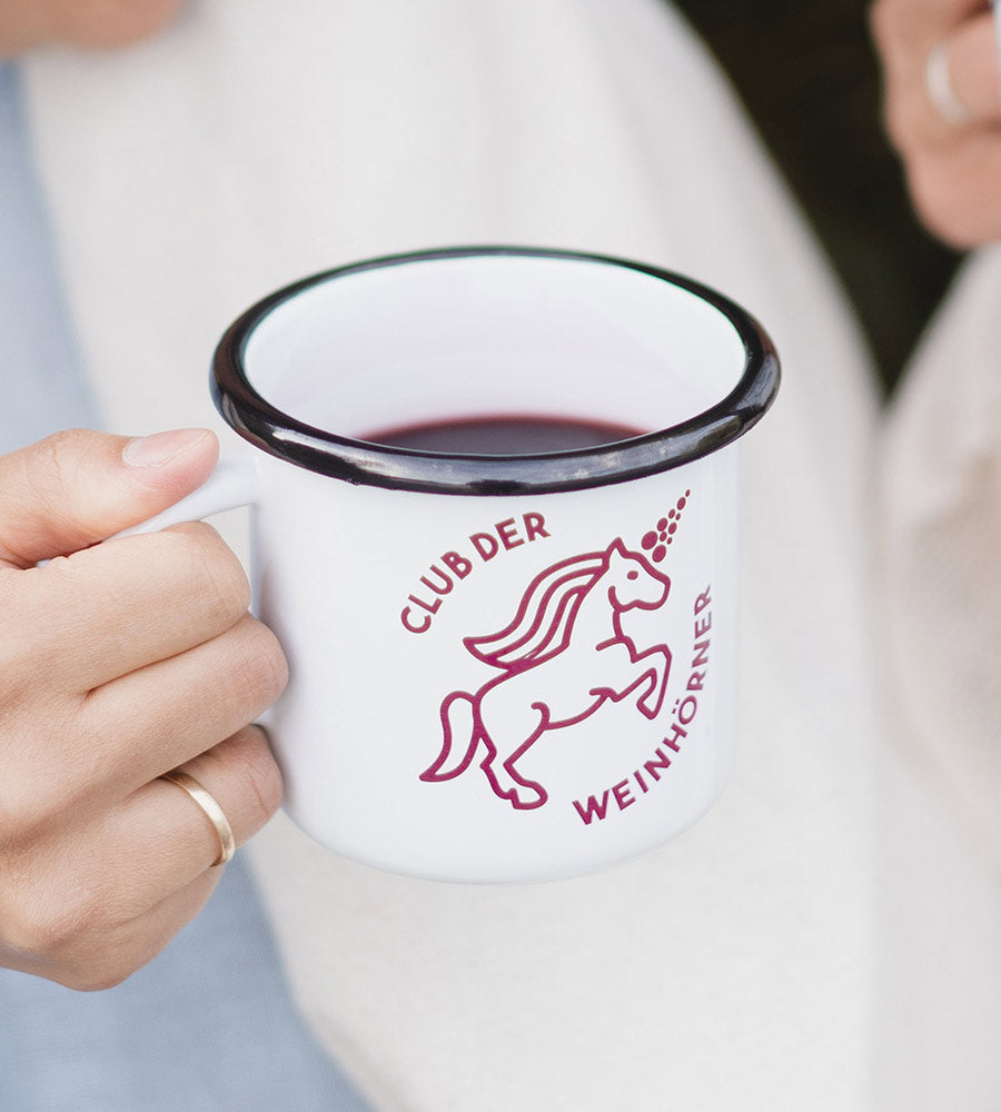 Emaille-Tasse "Weinhorn-Club" Granatrot (6x)