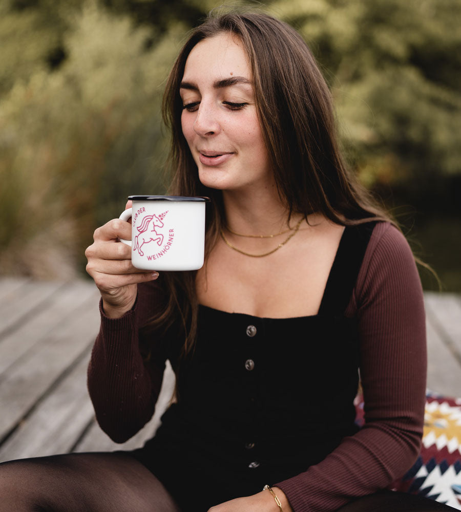 Emaille-Tasse "Weinhorn-Club" Granatrot (6x)