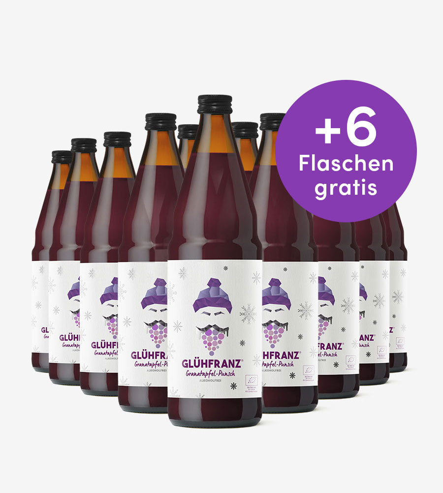 12 Flaschen Granatapfelpunsch (Bio) + 6 Flaschen gratis
